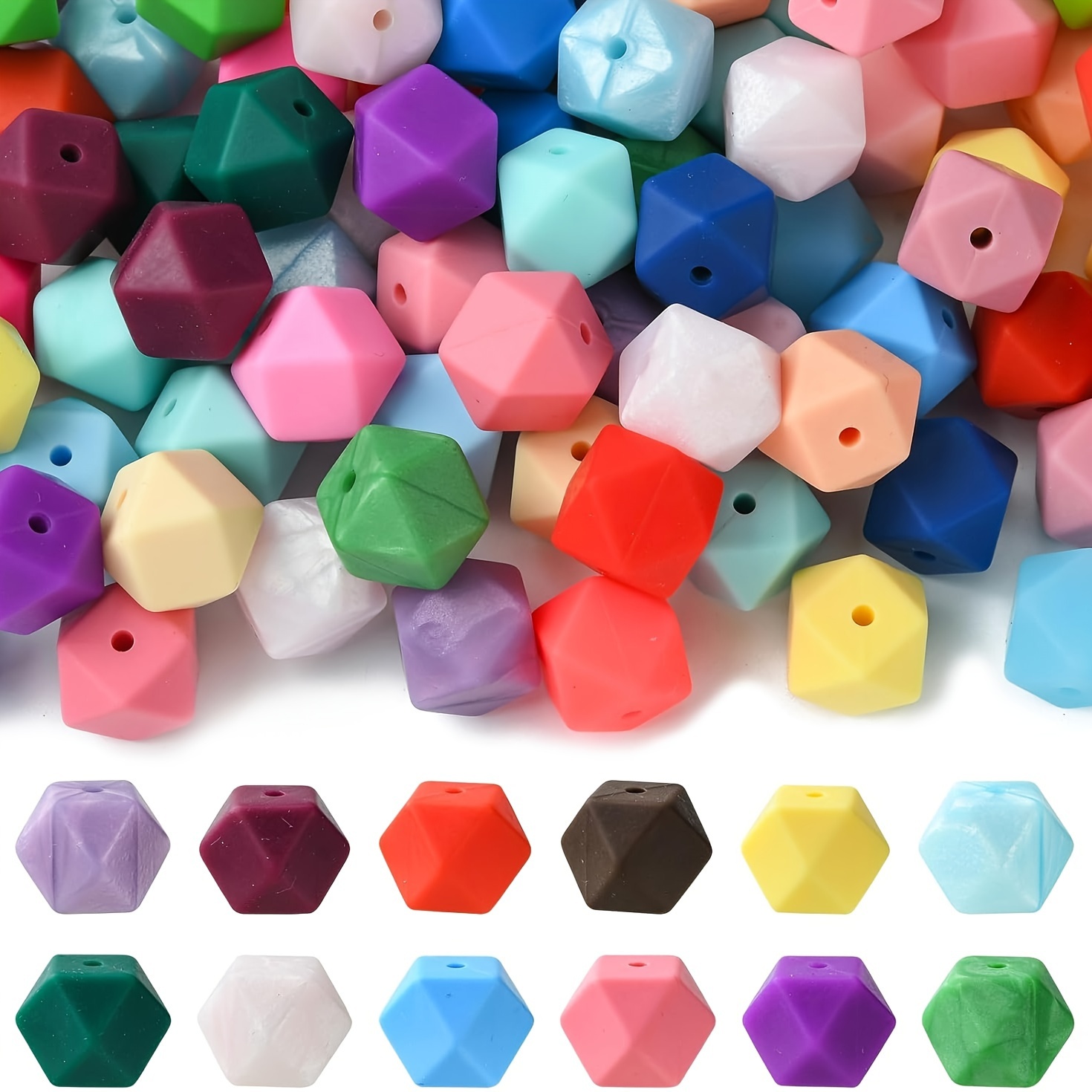 

36pcs Silicone 12 Styles Colorful Polygonal With Holes Bulk Beads For Jewelry Making Handmade Diy Necklace Bracelet Key Bag Chain Pen Lanyard And Other Craft Supplies