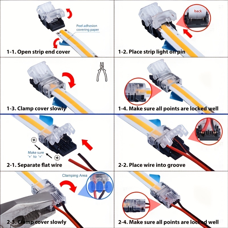 Seamless COB LED Strip Connector 2Pin Non-Waterproof IP20 Board-to