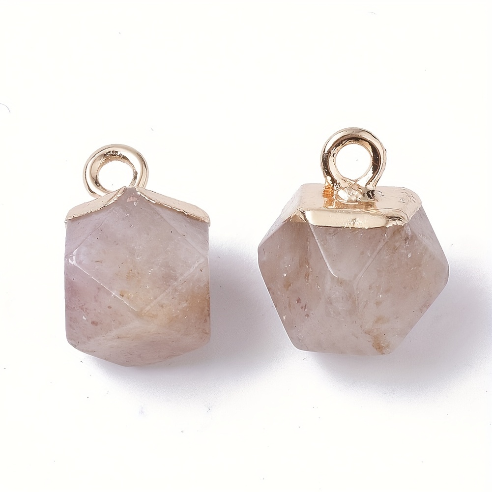 Natural Quartz Crystal Charms, with Top Golden Plated Iron Loops