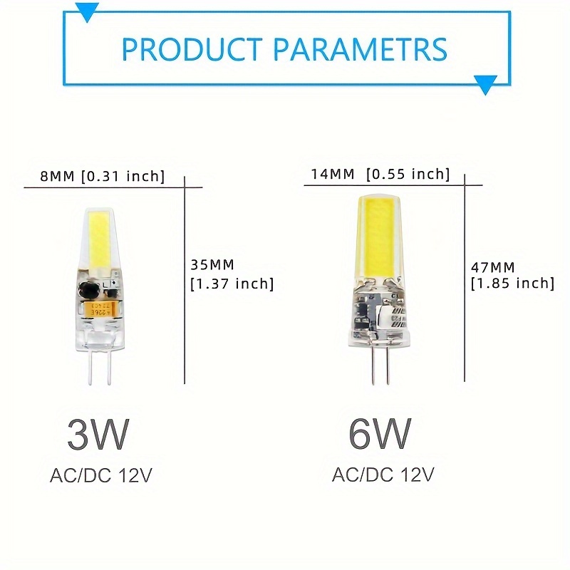 G4 LED 3W 6W 12V AC DC COB Warm/Cool White Light Replace Halogen