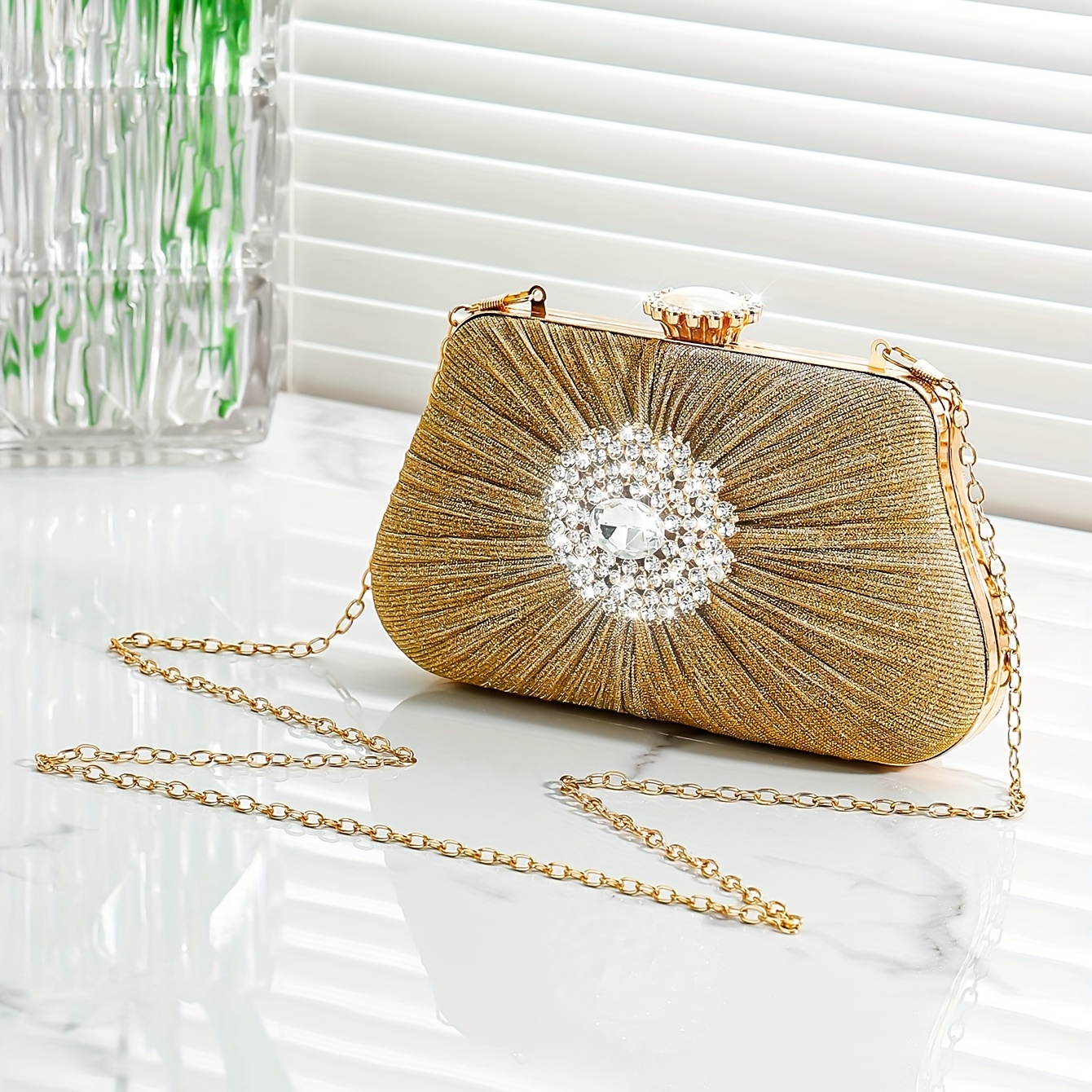 Rhinestone Luxury Clutch Bag, Flower Pattern Evening Shoulder Bag With  Chain For Party & Dinner - Temu