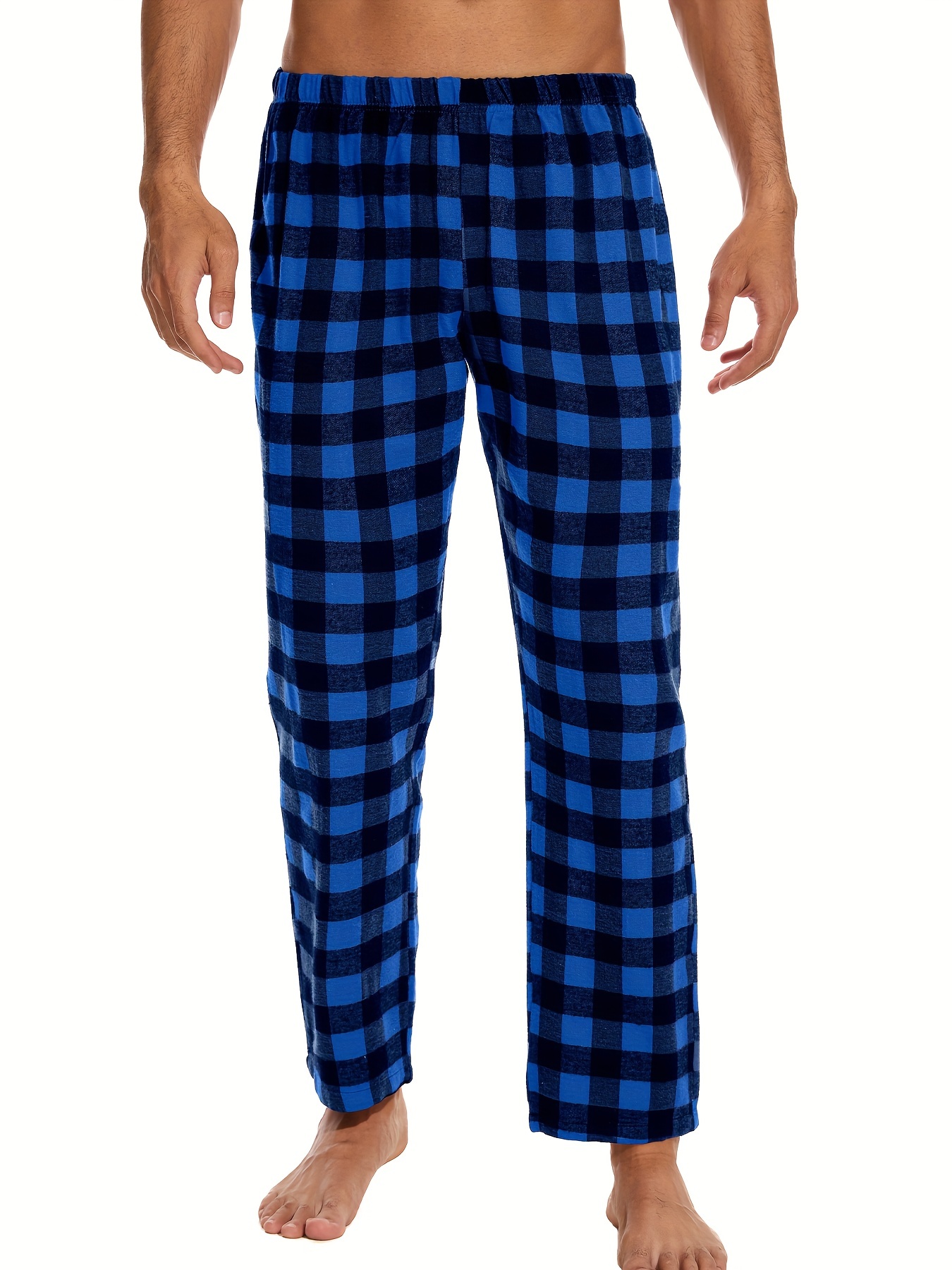 HiddenValor Mens Plaid Cotton Pajama Lounge Pants (Black/Blue