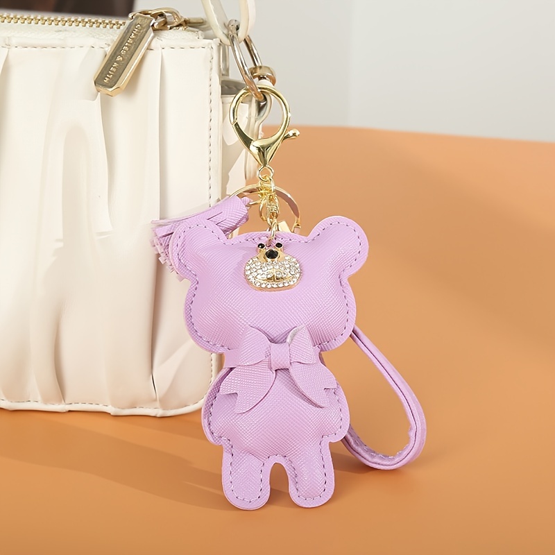 Cartoon Bear Charm Keychain With Cute Wristlet - Trendy Styles