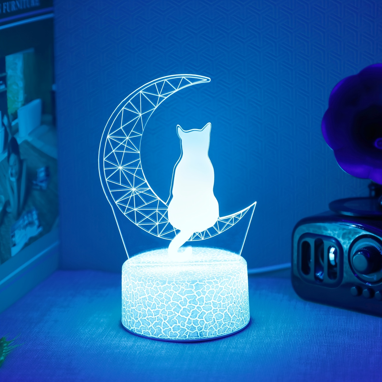 LÁMPARA LED GATO EN LA LUNA ACRILICO