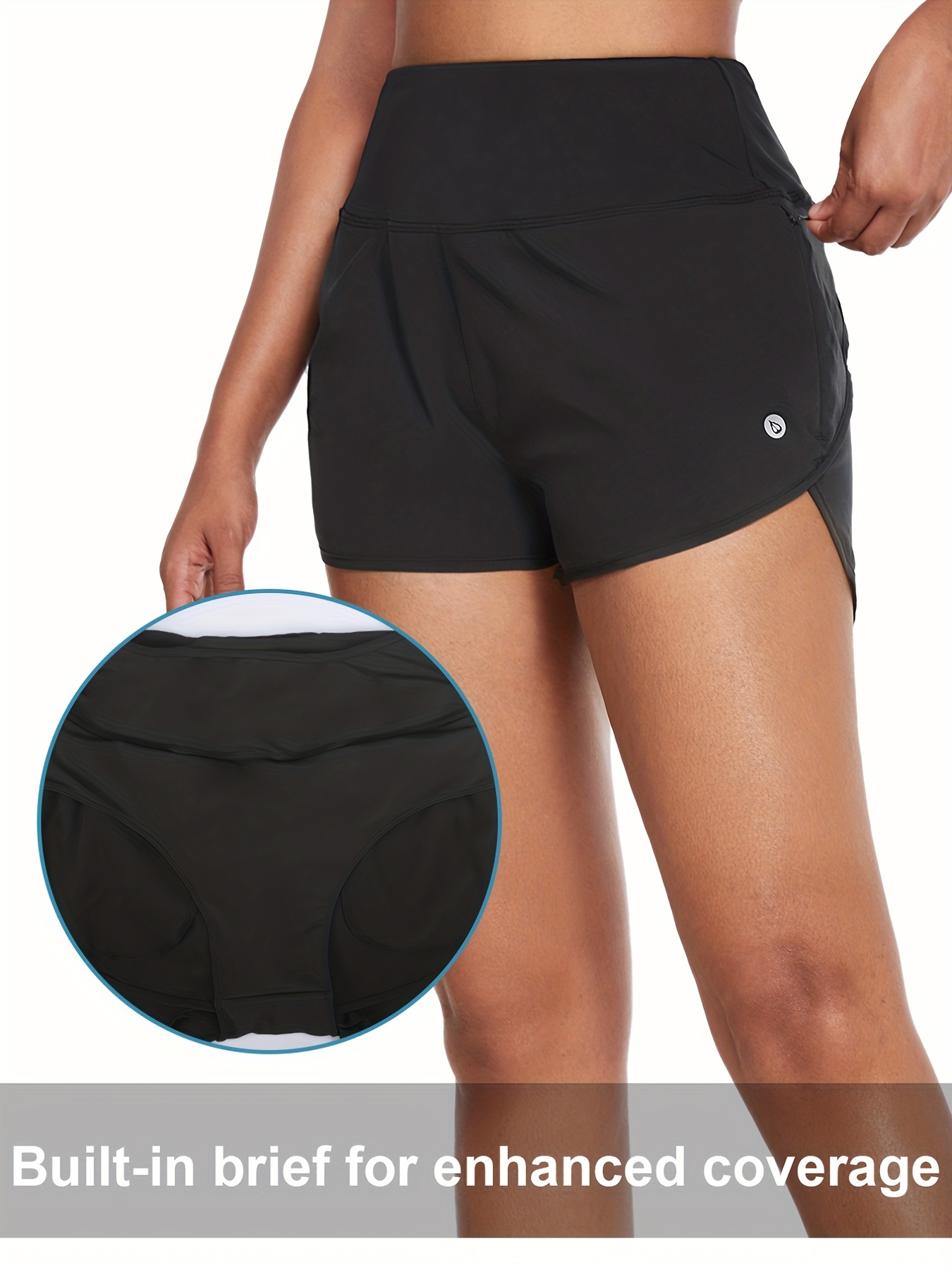BALEAF Women's Running Shorts 4 Quick Dry High Waisted Athletic Workout  Shorts with Liner Zipper Pocket Black M 