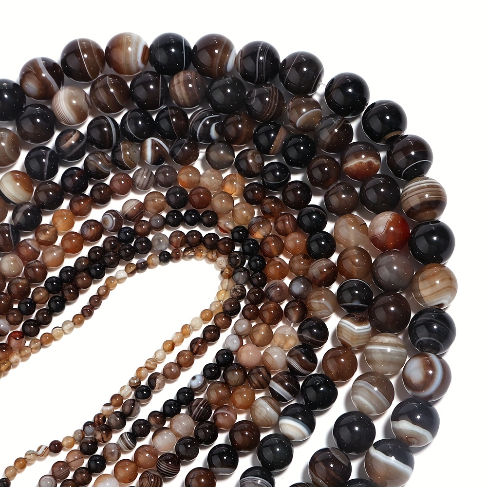 

1 Strand Natural Deep Coffee Stripe Onyx Gemstones Loose Smooth Round Beads, For Jewelry Making Diy Bracelet Necklace Beads 4/6/8/10/12mm