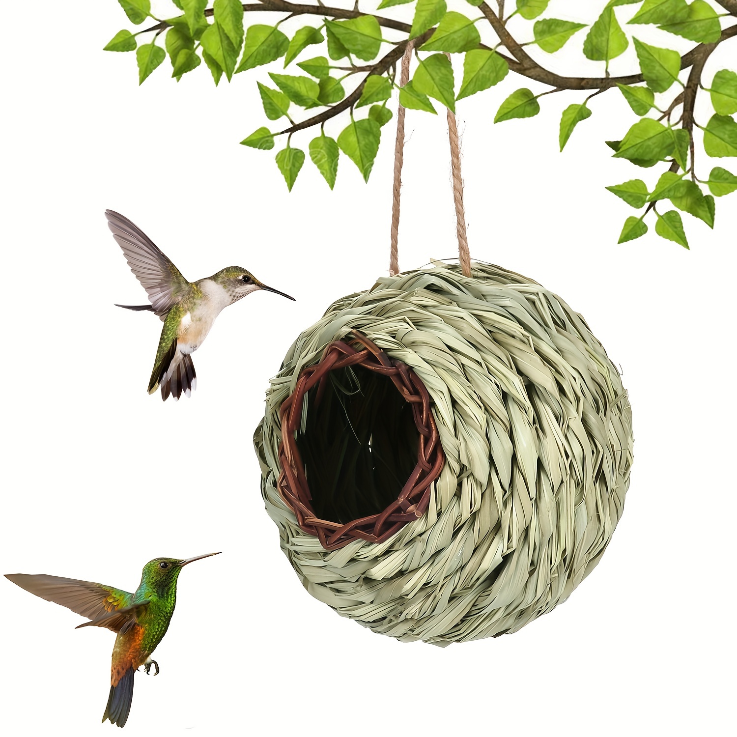 Humming Bird Houses for Outside Hanging, Natural Grass Hanging Bird Hut,  Hand Woven Humming Bird Nest, Parakeet Nest and Large Wren Finch Bird House