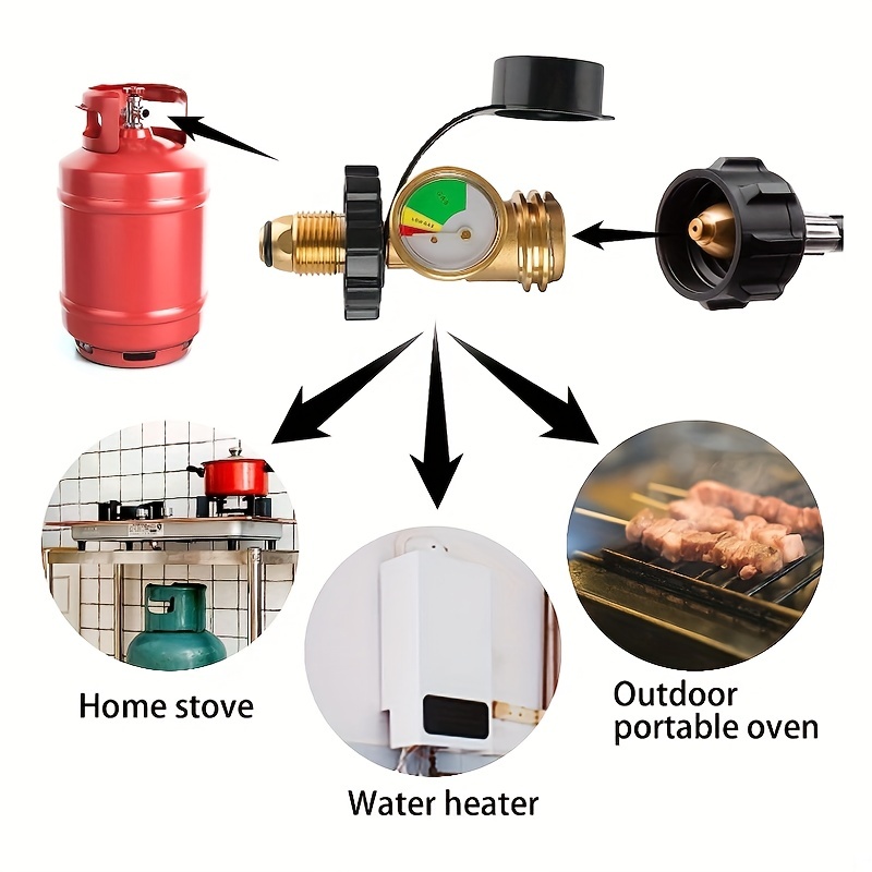 Roastove Universal Fit POL Propane Tank Adapter with Gauge Converts POL to  QCC1 / Type 1, Propane Tank Gauge, Level Indicator, Gas Pressure Meter for  RV Camper, Cylinder, BBQ Gas Grill, Heater 