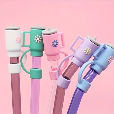 5pcs cute and durable silicone straw covers for 30 40 oz tumblers protects straws from dust and splashes soft cup shape lids for 10mm straws