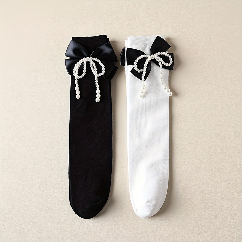 Pearl Big Bow Socks for Kids Over 3 Years