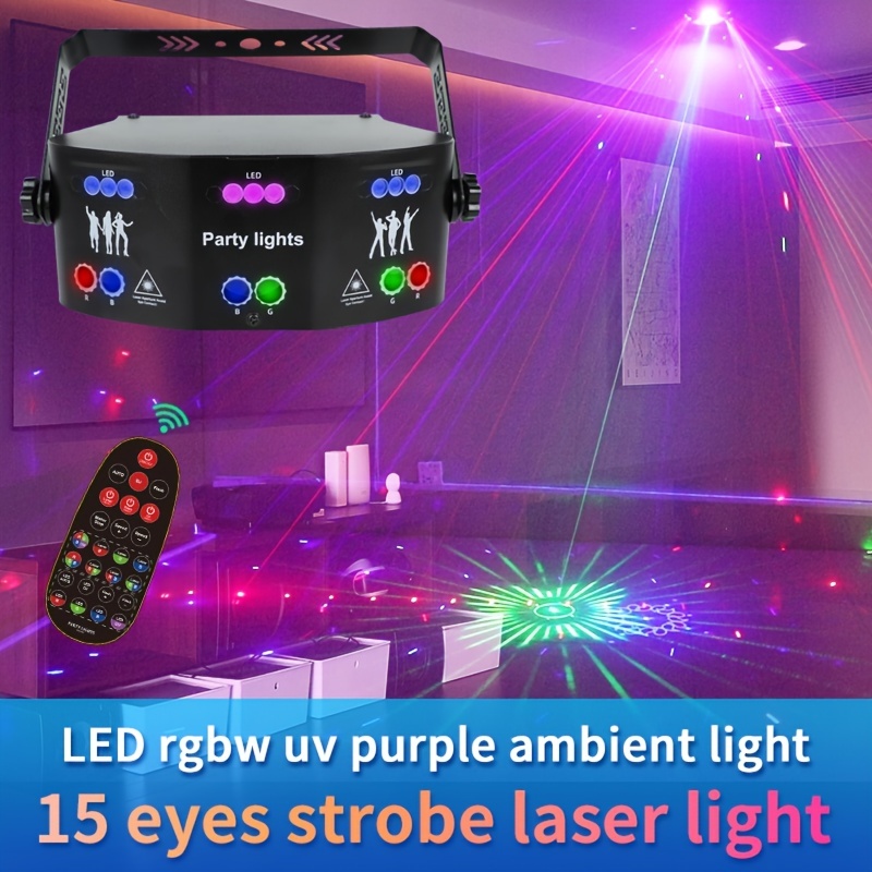 1pc 15 Lens Party Lights DJ Disco Light RGBW Strobe Lighting Effect LED  Projector Sound Activated Remote Control For Home Parties Karaoke Birthday  Wedding Bar Xmas