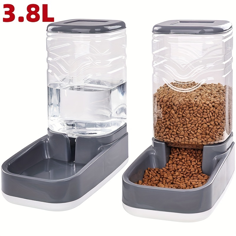 Automatic Pet Feeder Small&Medium Pets Automatic Food Feeder and Waterer  Set 3.8L, Travel Supply Feeder and Water Dispenser for Dogs Cats Pets  Animals gray