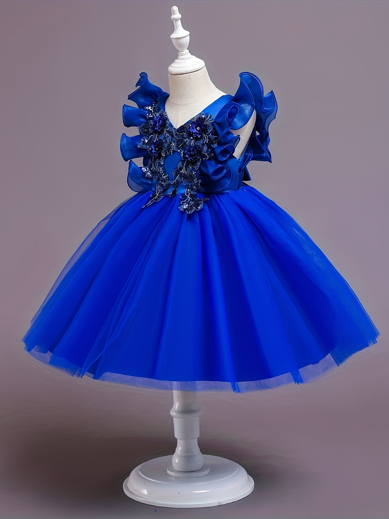 Royal Blue Girls Tulle Tutu Vestido, Niña de flores, Traje de