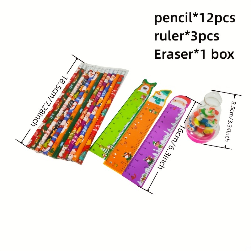 Christmas Stationery Set Including 12 Pencils 3 Rulers - Temu