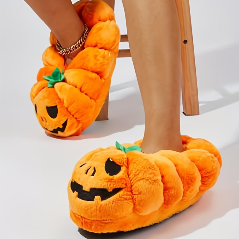 Halloween Ghost Face Pumpkin Slippers Cozy Slip Plush Novelty Slippers Winter Warm Indoor Shoes | Buy More, Save More | Temu