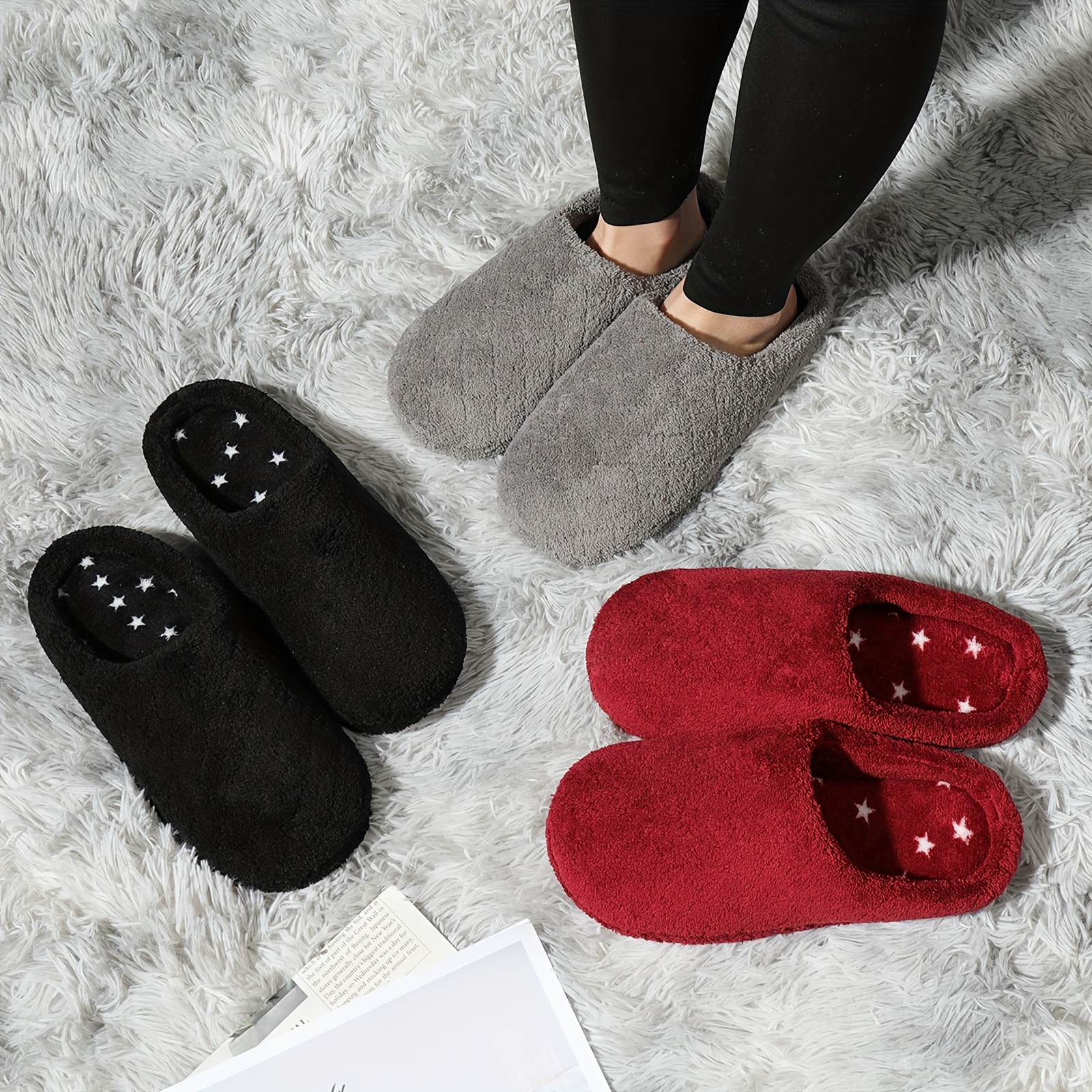 Plush Star Insole House Slippers Winter Cozy Warm Closed Toe Temu