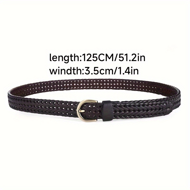 Vintage Unisex Braided Leather Belt Classic Pin Buckle Solid - Temu