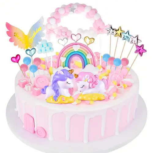 23 Pezzi, Unicorn Cake Topper (2 Sculture Di Unicorni Magici, 1 Arcobaleno,  1 Happy Birthday Banner, 2 Nuvole, 8 Palloncini, 8 Stelle, 1 Luna),  Decorazione Per Torte Per Feste Di Compleanno, Forniture