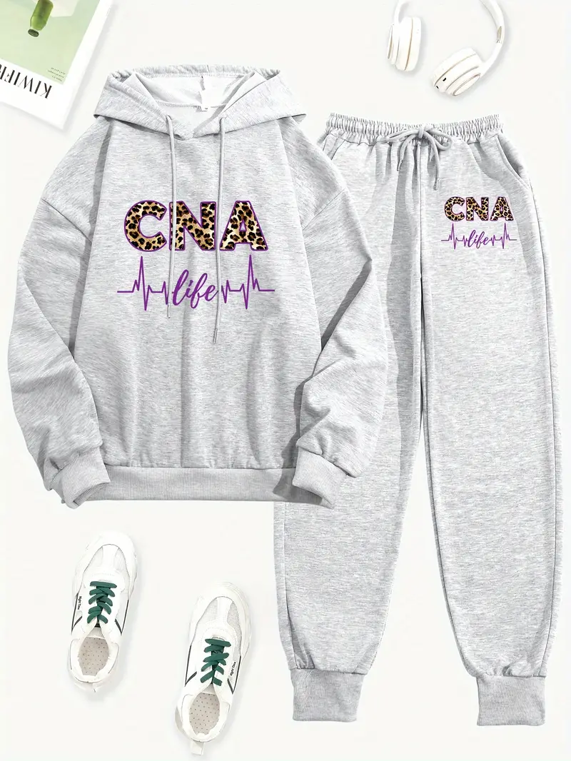 Casual Two piece Set Letter Print Long Sleeve Hooded - Temu Canada
