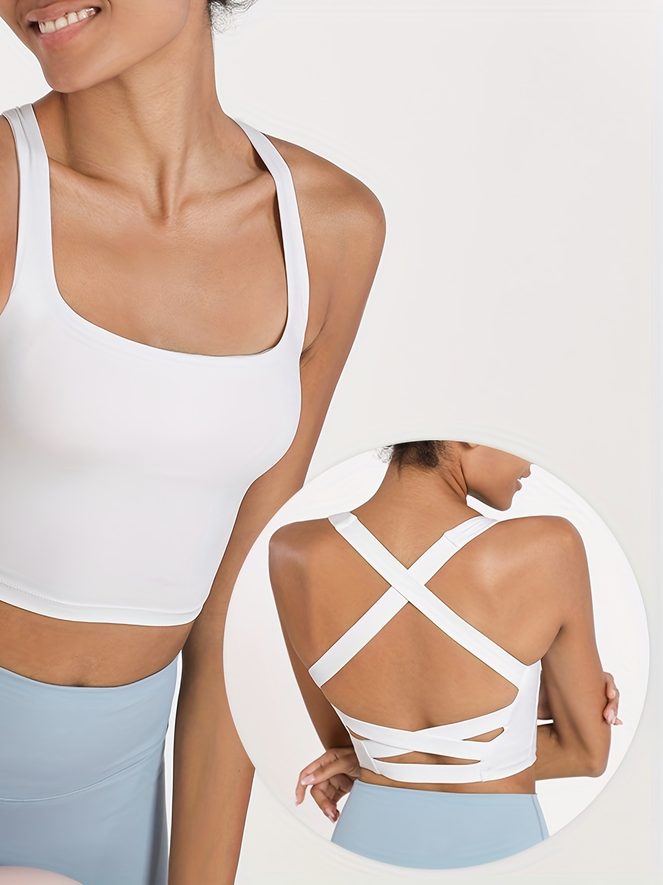 Women's Activewear: Solid Color Criss Cross Back Bodycon Bra