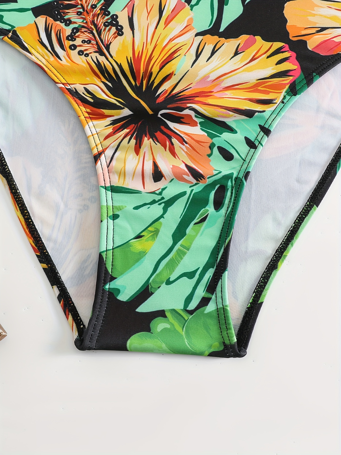 Tropical Palm Leaf Print Spaghetti Strap One Piece Swimsuit - Temu