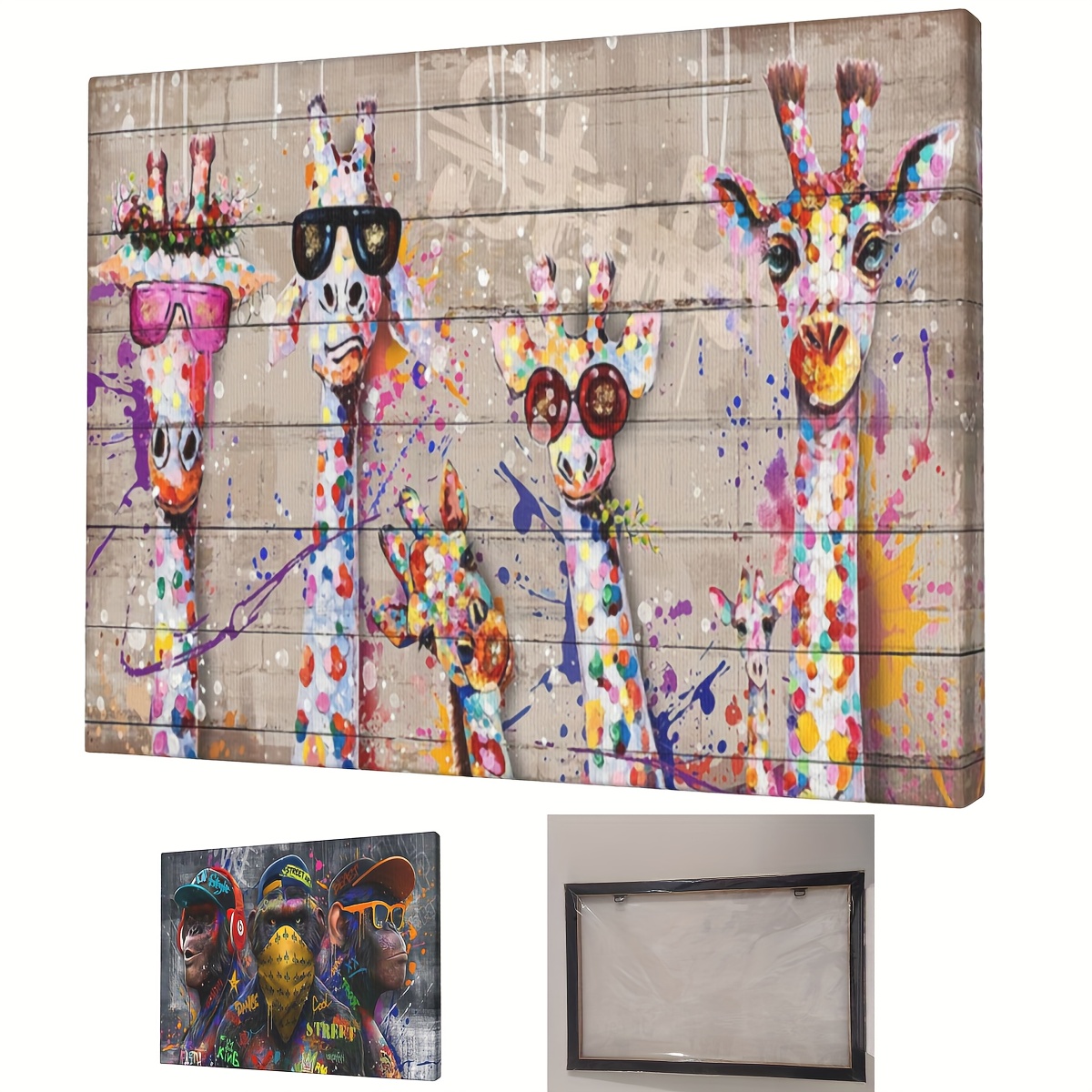 1pc Decorate Wall Poster, Wall Art Canvas Painting, Printed Painting  Colorful Giraffe Modern Wall Art Print On Canvas - Animal Picture Creative  Art Wo