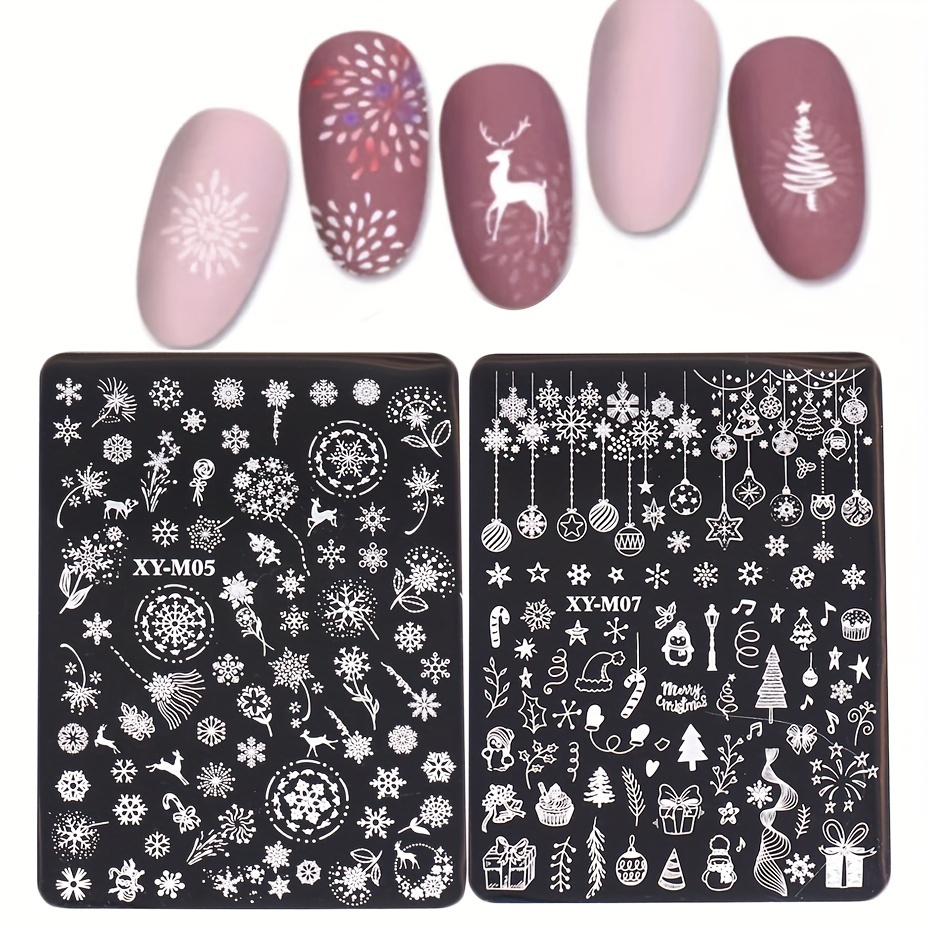 Nail Stamping Plates Christmas French Lace Flower Elk Steel - Temu