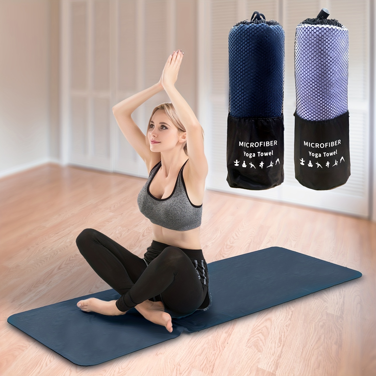 

Non-slip Yoga Towel With Storage Bag, Portable 24"x 72" Super-absorbent Quick Drying Soft Microfiber Towel For Outdoor Gym Yoga Pilates Fitness Training