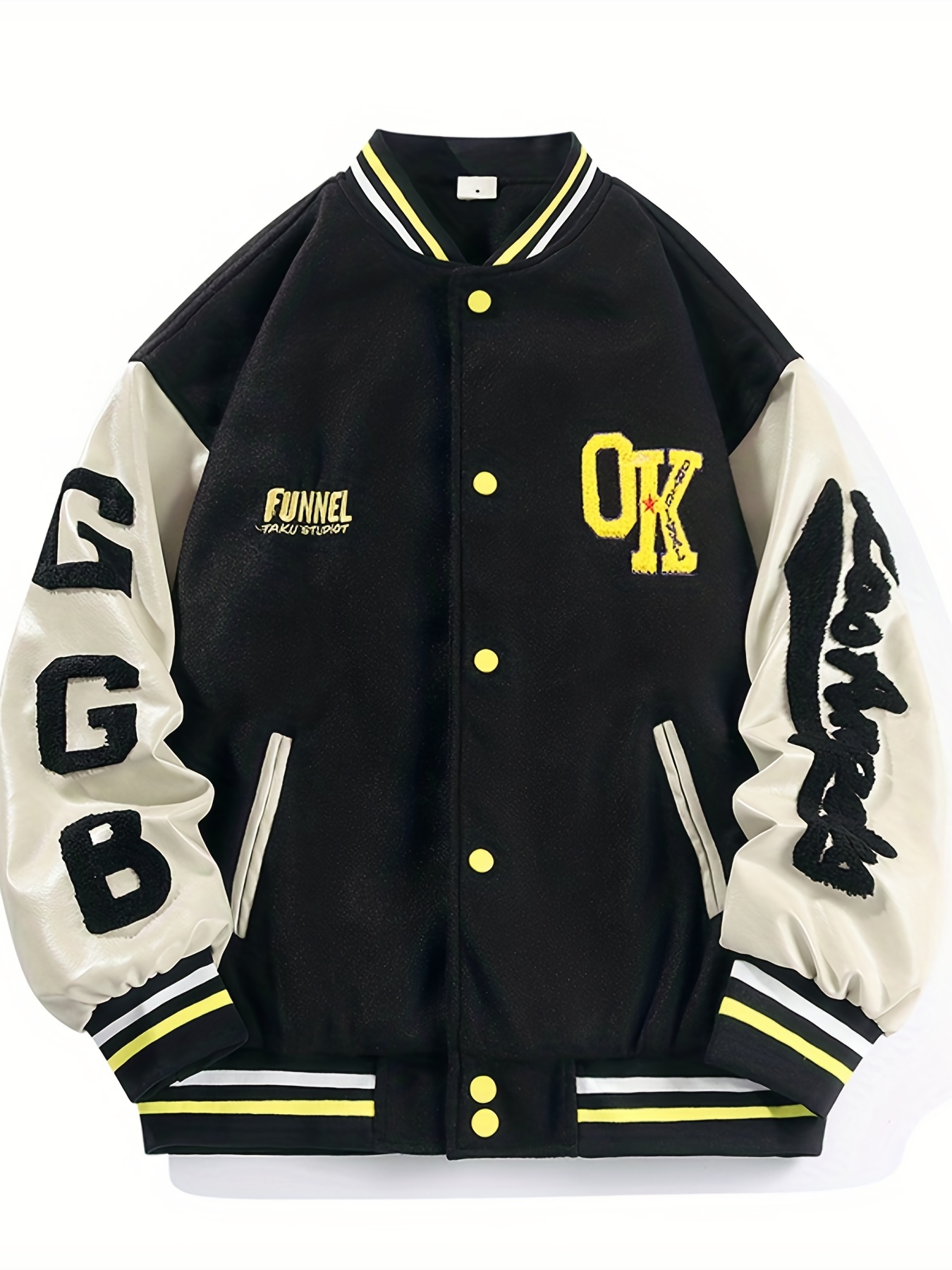 Men's Plus Size College Varsity Jacket, Loose Warm Fleece Button Baseball  Jacket, Casual Streetwear Coats With Creative Letters Print - Temu