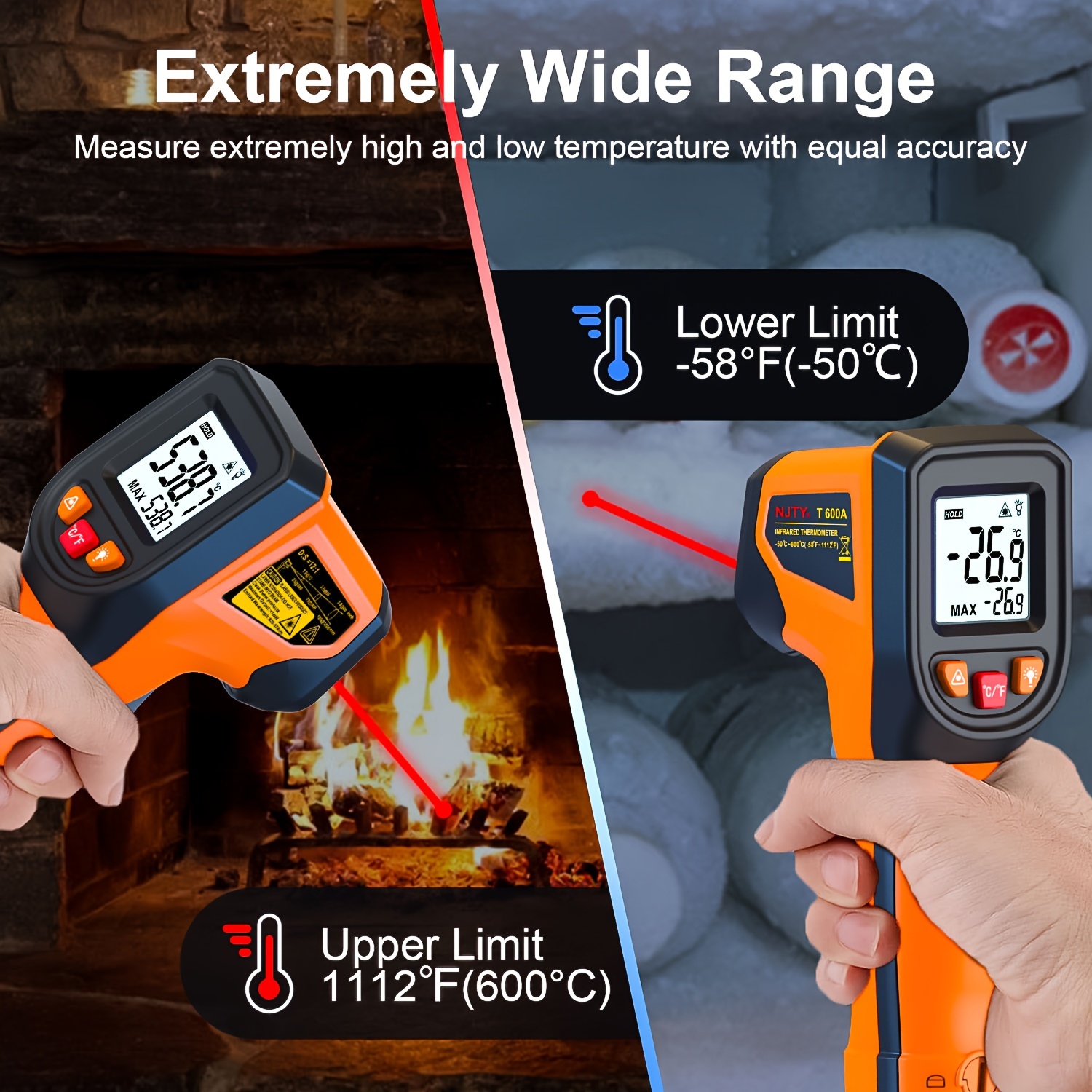 1pc Infrared Thermometer Gun - Handheld Heat Temperature Gun For Cooking,  Pizza Oven, Grill & Engine - Laser Surface Temperature Reader -58f To 1112f  - Not For Human