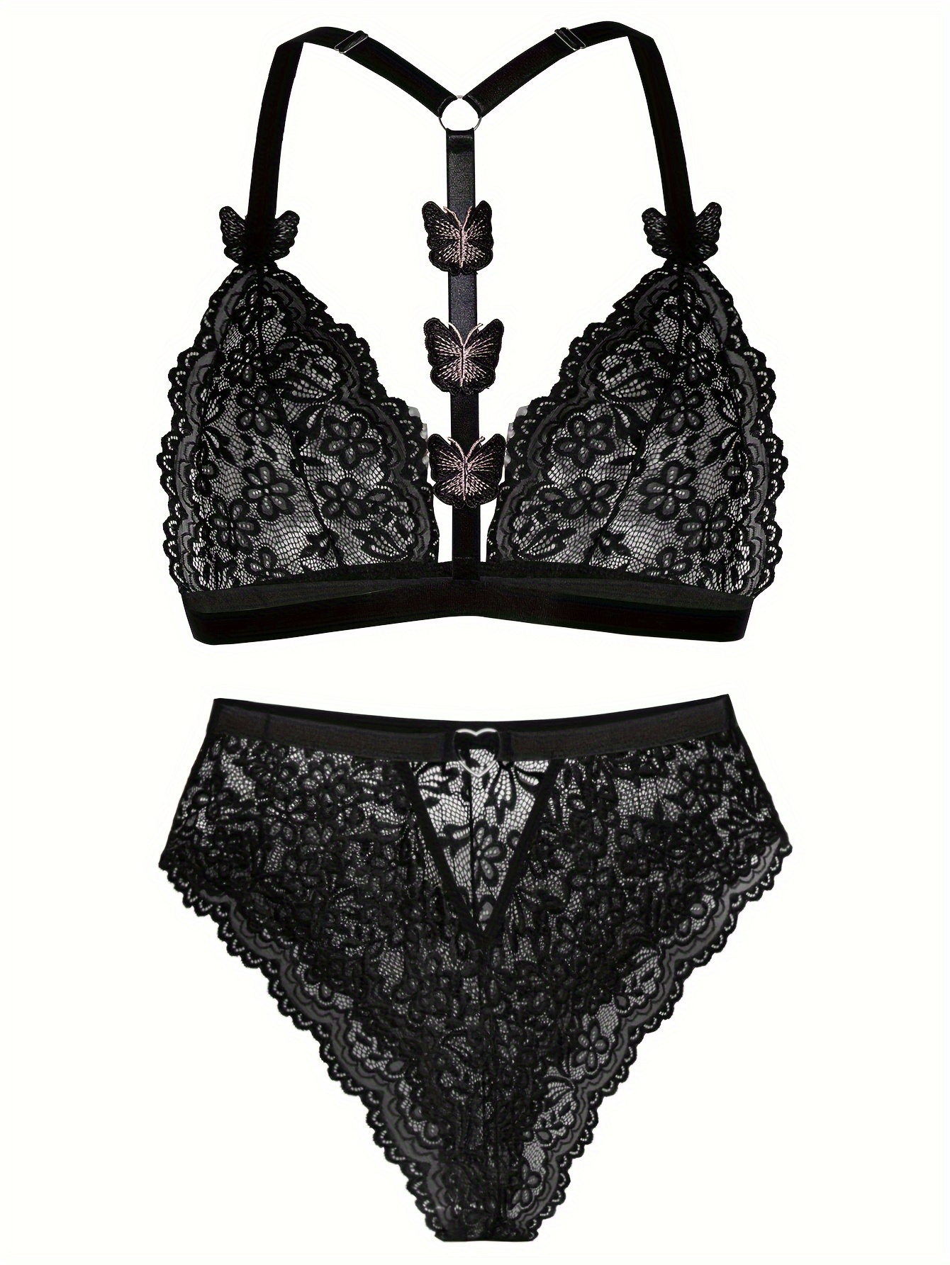 Plus Floral Lace Ring Linked Lingerie Set