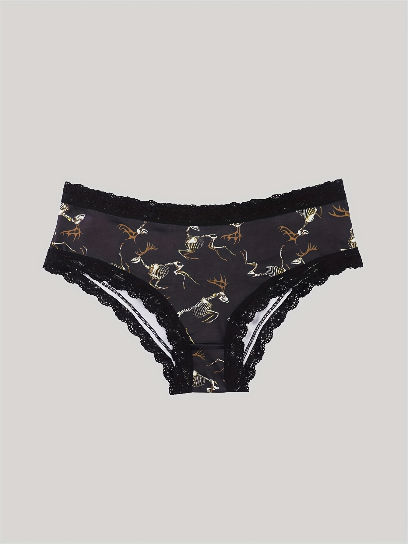 Contrast Lace Hipster Panties Comfy Floral Skull Print - Temu