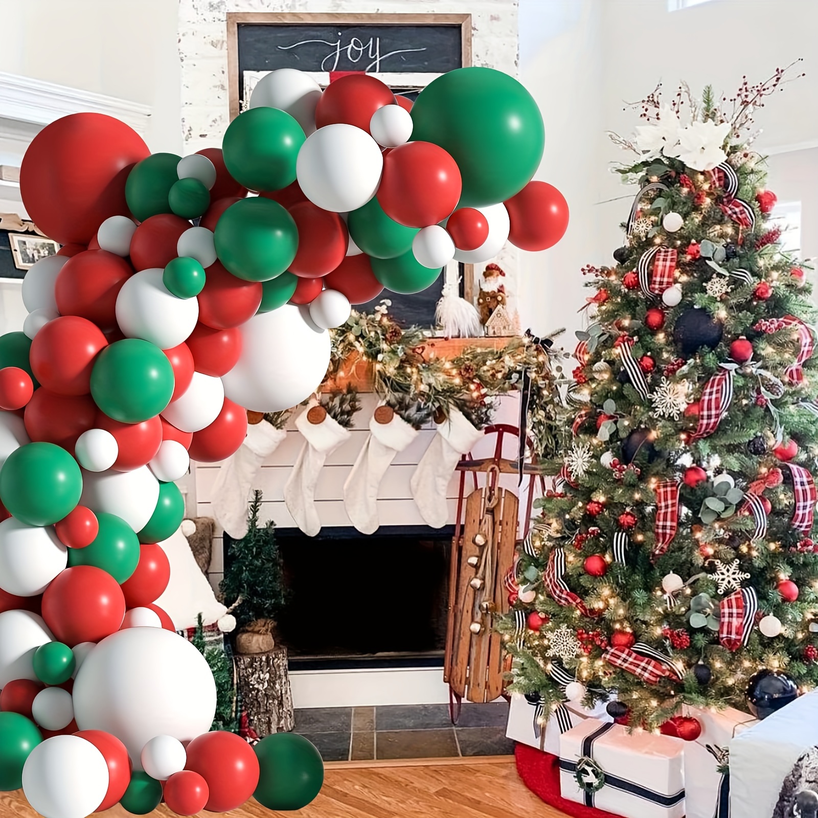 Kit Sapin de Noel en Ballons Verts Blancs et Or