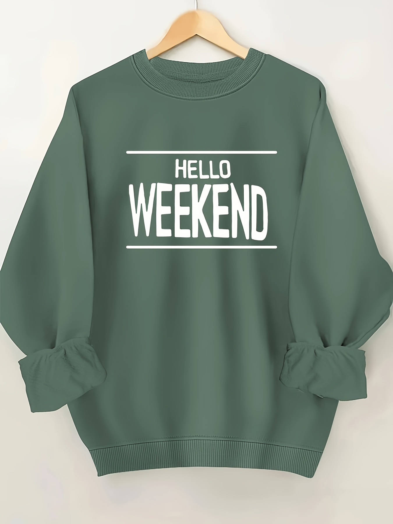 Hello Weekend Print Sweatshirt Plus Size Casual Long Sleeve - Temu ...