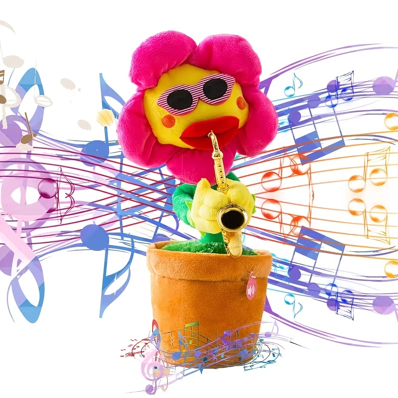 Dancing Sunflower Singing Talking Repeating Recording Glowing Saxophone  Soft Plush Flower Toy 120 Songs Musical Funny Gift for Adult  Kids(Sunflower