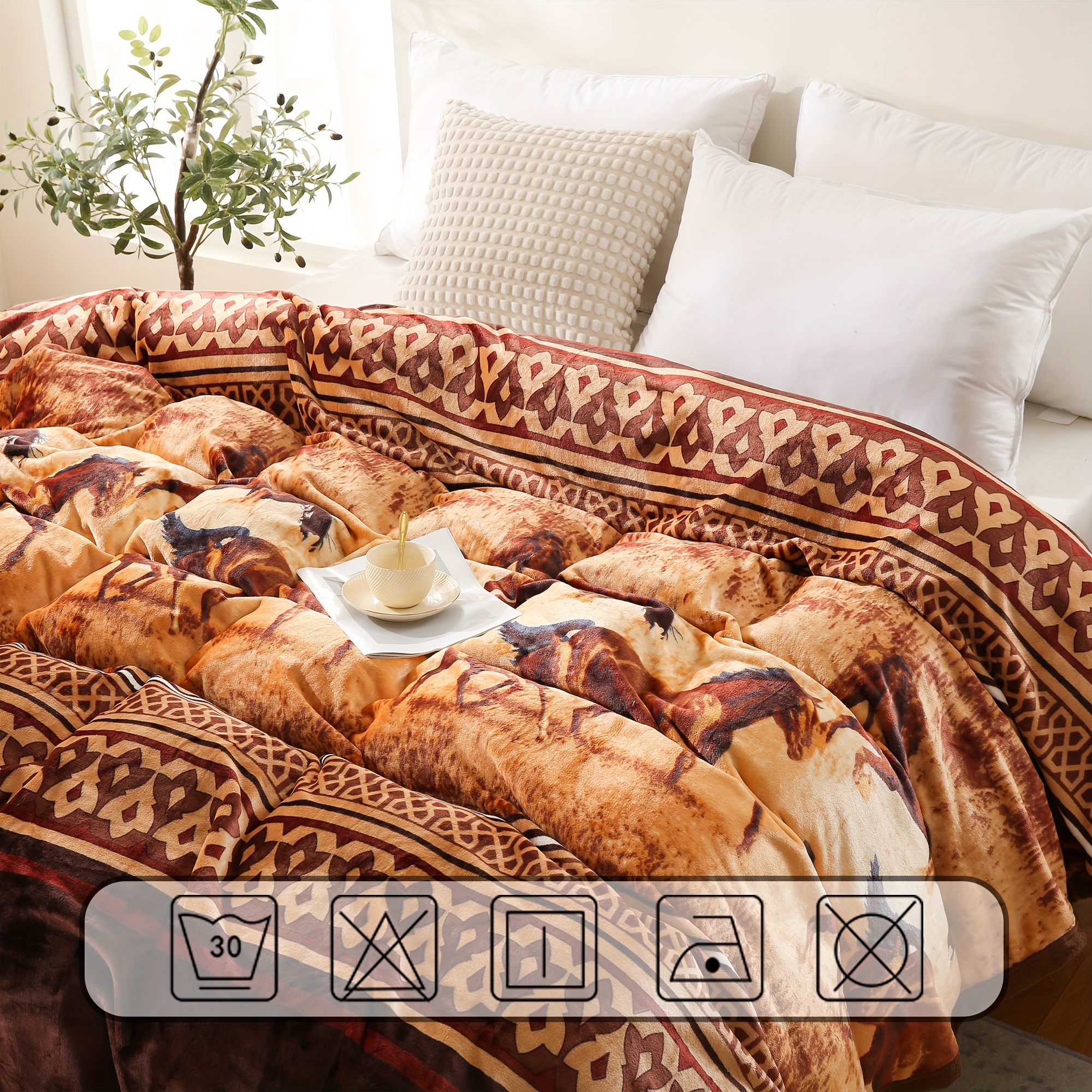 400gsm Thickened Plush Throw Blanket Retro Luxury Horse Temu