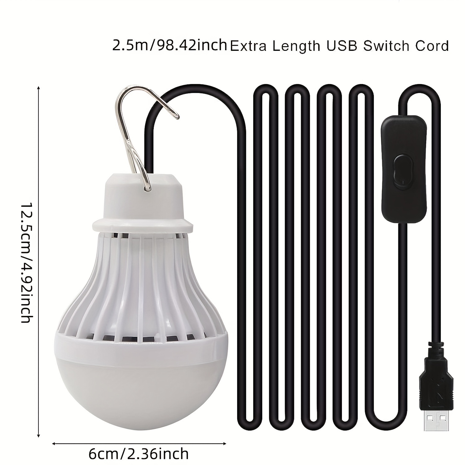 Portable USB LED Light Bulb Switch LED Camping Lantern Tent Lighting 5W 