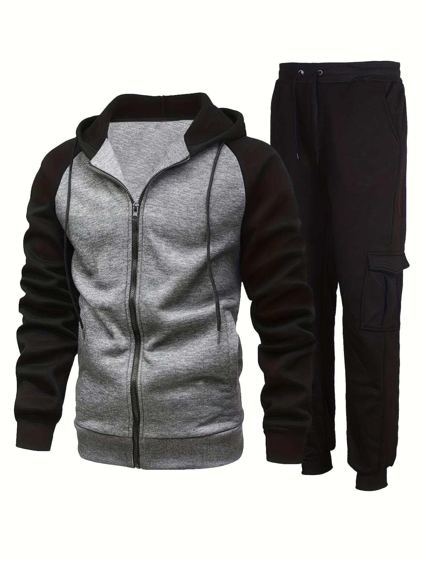DxhmoneyHX Men Track Suits Sets Long Sleeve Full-Zip Sweatsuit Plaid Active Jackets and Jogging Pants 2 Piece Outfits, Men's, Size: XL, Black