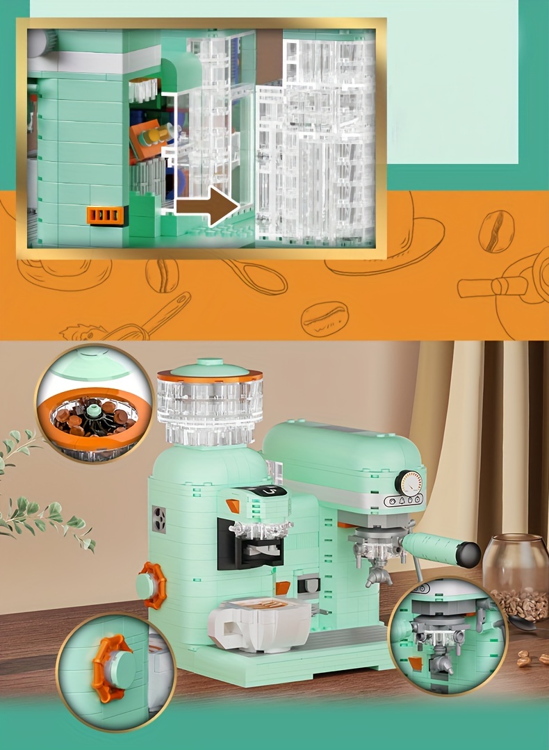 Retro Coffee Machine Building Block Kit Collectible Display - Temu