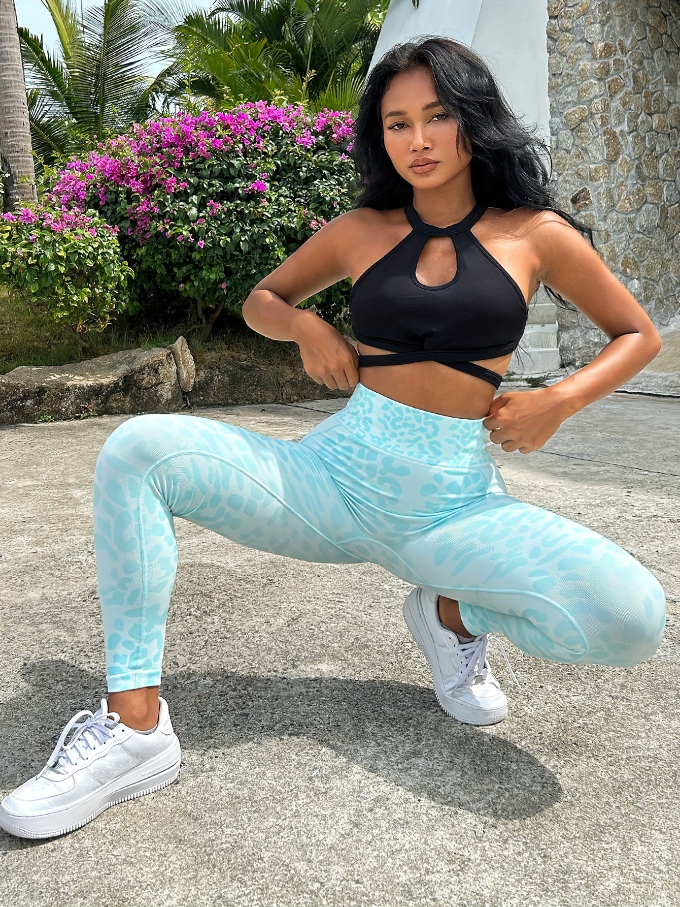 Yoga Fashion Leopard Print Wide Waist Sports Leggings, Running Workout  Tight Pants, Women's Activewear