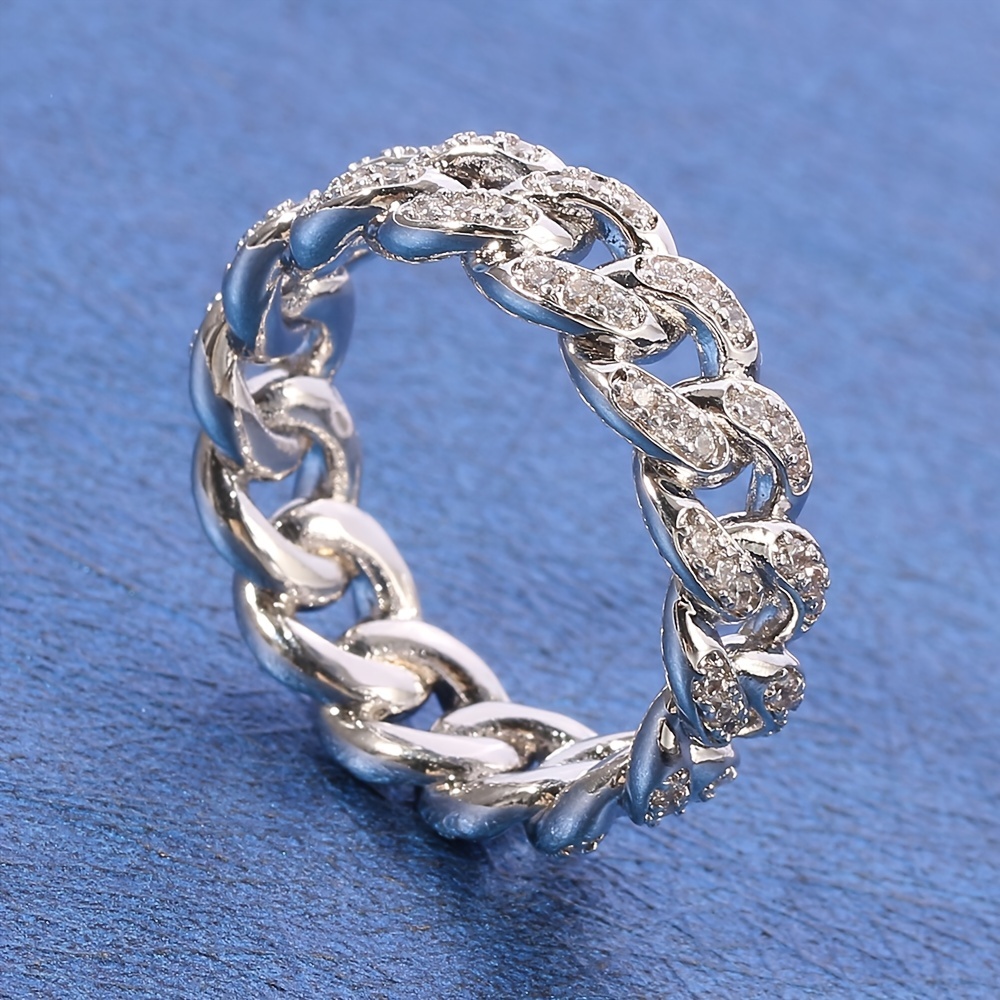Men's Cuban Link Pave Ring with Artificial Diamonds