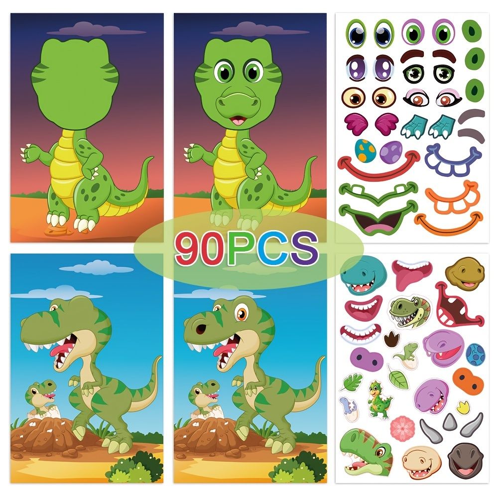 93pcs Make A Face Sticker Sheets Make Your Own Animal Mix And Match Sticker  Sheets With Safaris Dinosaur And Fantasy Animals Kids Party Favor Supplies  Craft | Free Shipping For New Users |