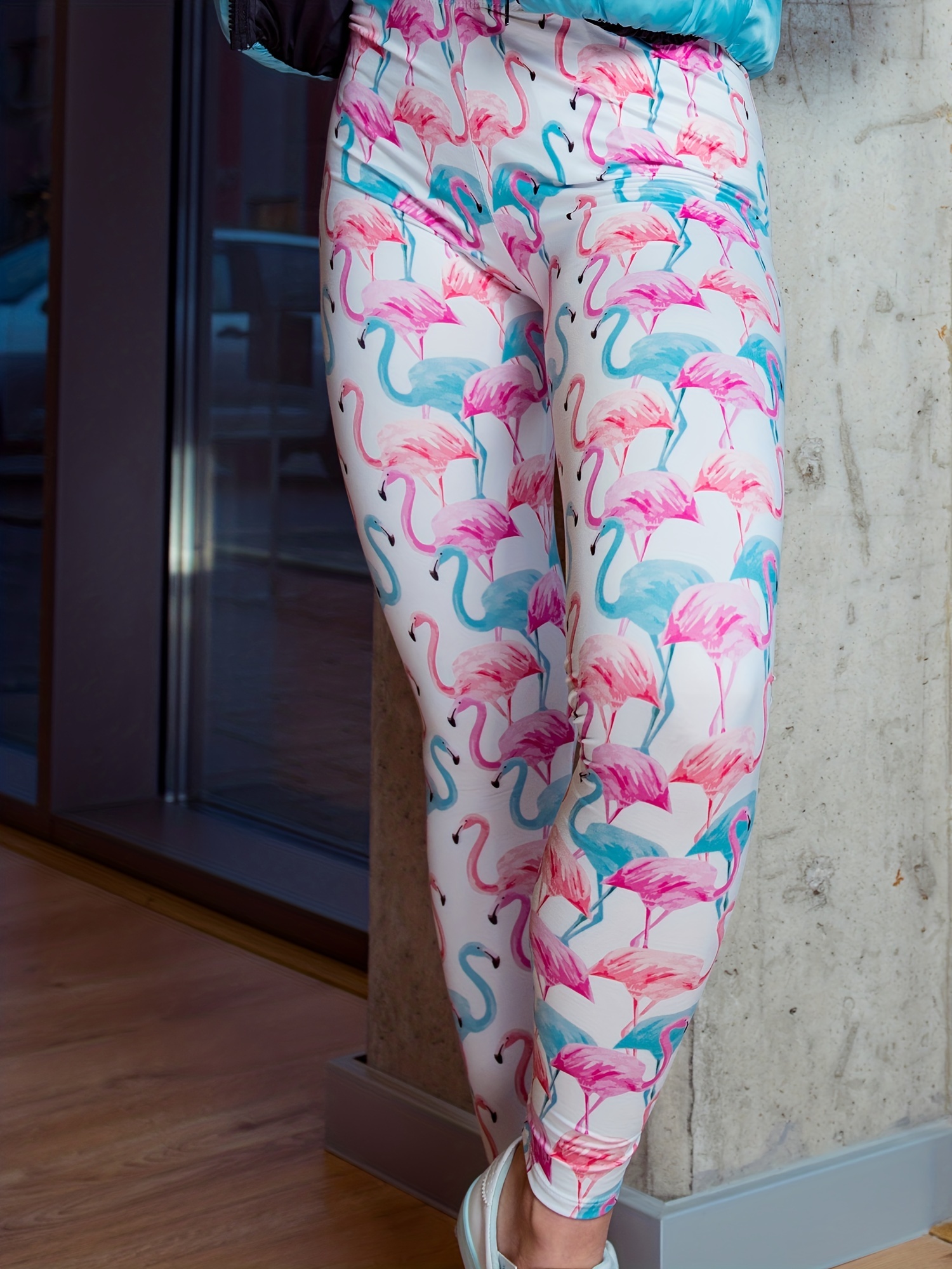 Flamingo Print Skinny Leggings Casual Every Day Stretchy - Temu