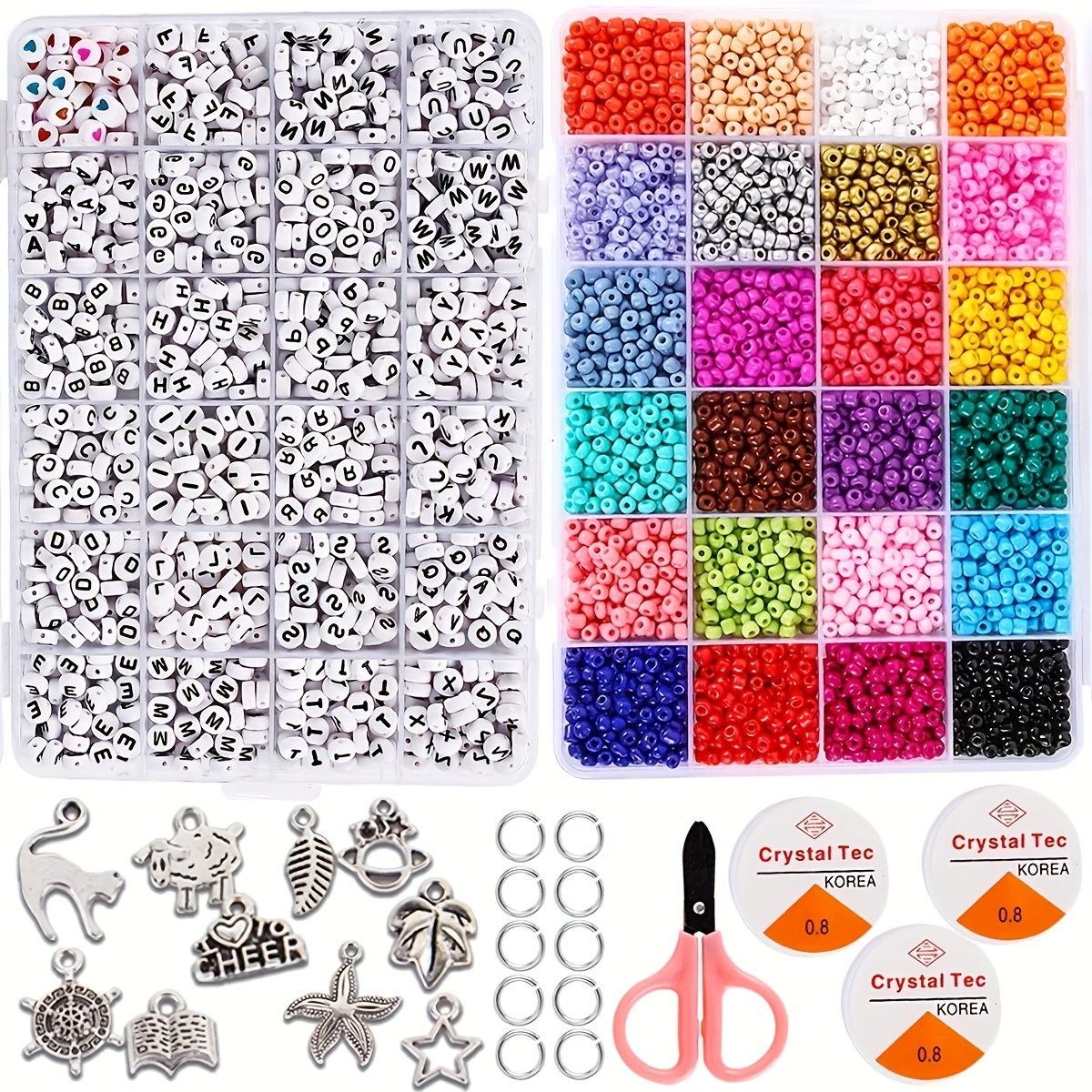  Kit de 5000 piezas para hacer pulseras, juego de combinación de  letras de vidrio para hacer pulseras, collares, joyería, decoración y  regalo de cumpleaños : Arte y Manualidades