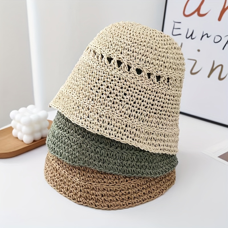 Women's Summer Hollow Out Breathable Straw Hat Sun - Temu