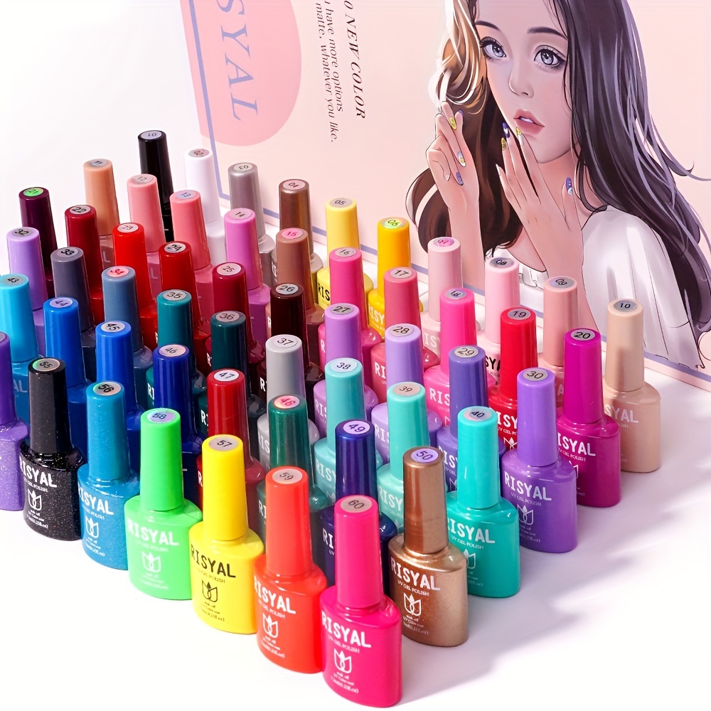 

63pc Nail Art Gel Polish Set 60 Colors Nail Polish And 3pcs Functional Gel Set, All Seasons Nail Art Design Set For Nail Salon