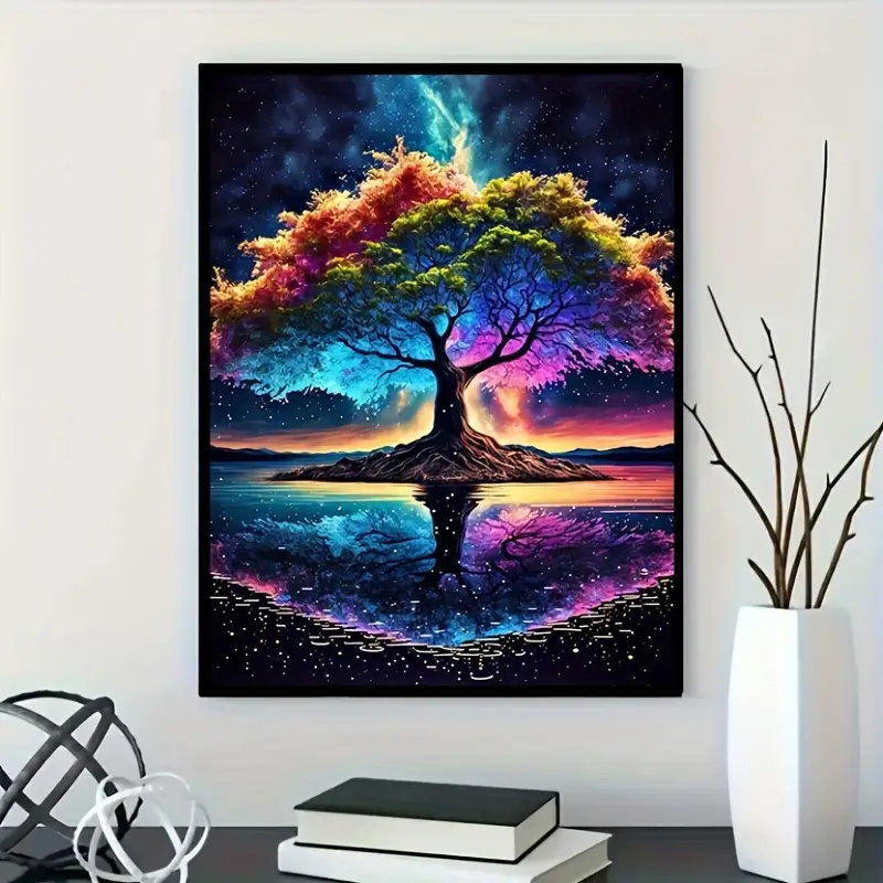 5d Artificial Diamond Painting Set With Colorful Trees - Temu