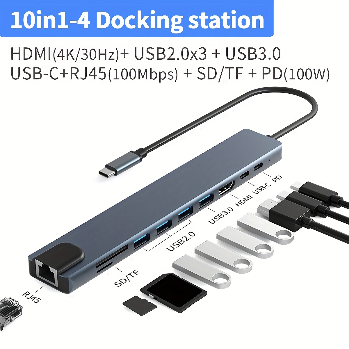 Adaptateur Blitzwolf BW-TH5 7-en-1 : USB-C PD, HDMI 4K, Lecteur de Carte SD/TF,  USB 3.0 