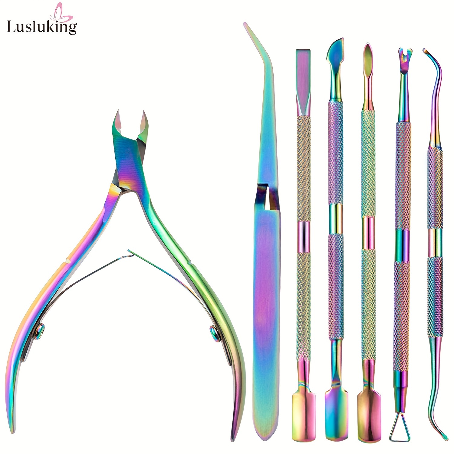 

7 Pcs/set Stainless Steel Nail Cuticle Scissors Set With Dead Skin Pusher, Manicure Pedicure Tools, Nail Files, Uv Polish Gel Remover - Perfect For Professional Nail Care