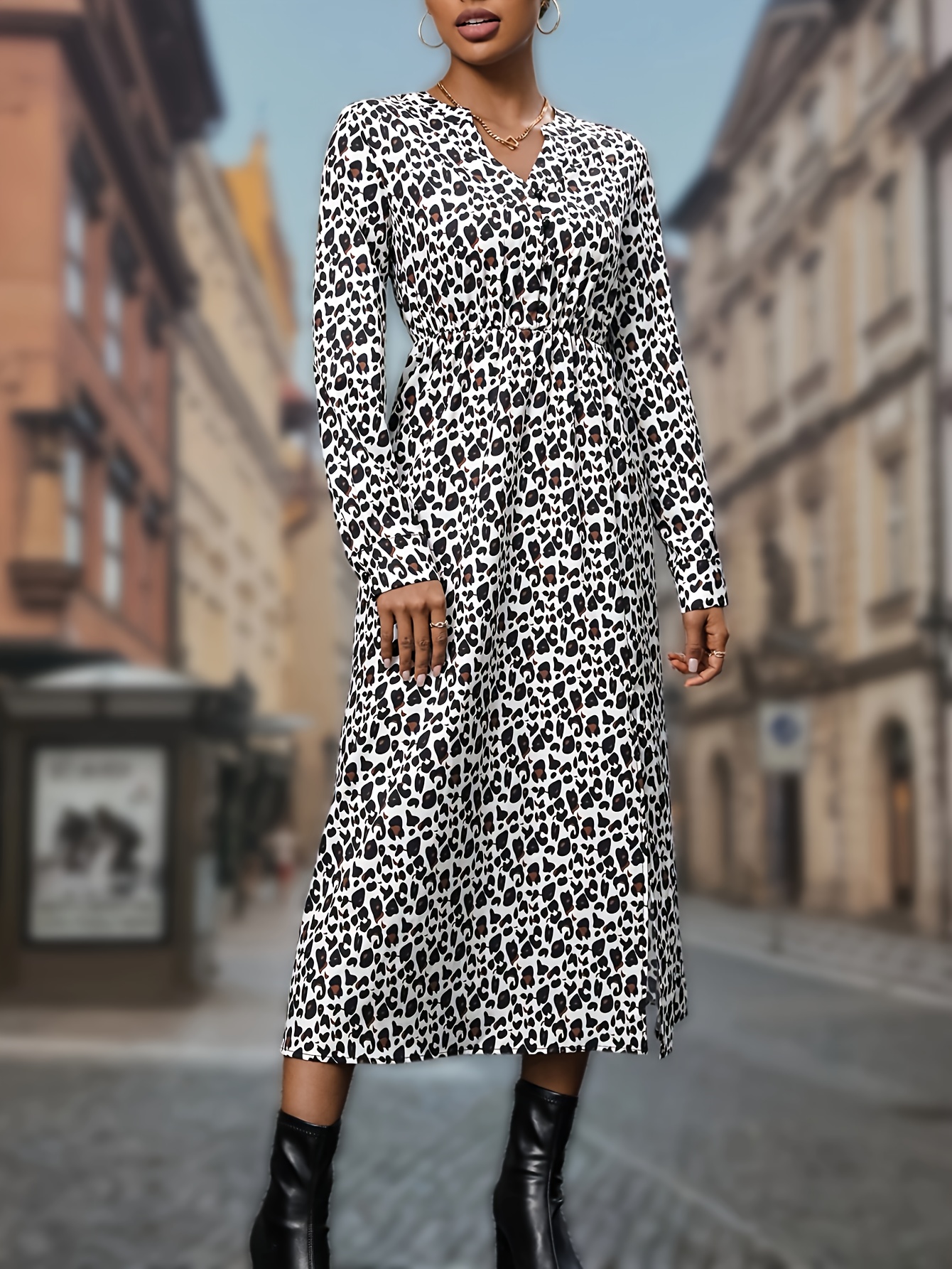 Leopard print split outlet dress